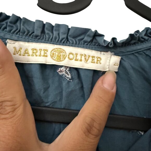 Marie Oliver Embroidered Ruffle Puff Sleeve Peasant Blouse Womens Size Medium - Picture 2 of 6